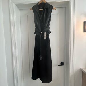 Zara Black Wrap Tie Front Midi Dress